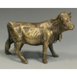A 19th century silvered model, of a cow, 8.5cm high, 11cm wide