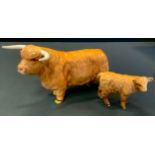 A Beswick model of a Highland Bull, model no 1740, gloss; another Highland Calf, no 1827D (2)