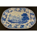 A 19th century Wedgwood blue and white pearlware shaped rectangular meat plate