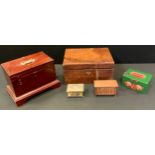 A 19th century mahogany work box, c.1860; another, oriental; etc