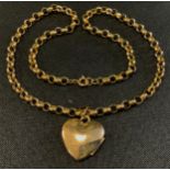 A 9ct gold heart locket pendant necklace, stamped 375, 22.2g gross