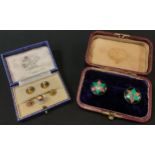 A pair of 9ct gold dress studs; others, 3g; a pair of hardstone studs, cased
