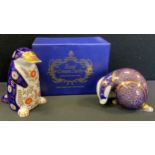 A Royal Crown Derby paperweight, Badger, printed mark, gold stopper; another, Duck Bill Platypus,