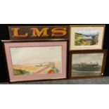 Railway Interest - a LMS wooden sign; a black and white image, Great Central Steam engine; Richard