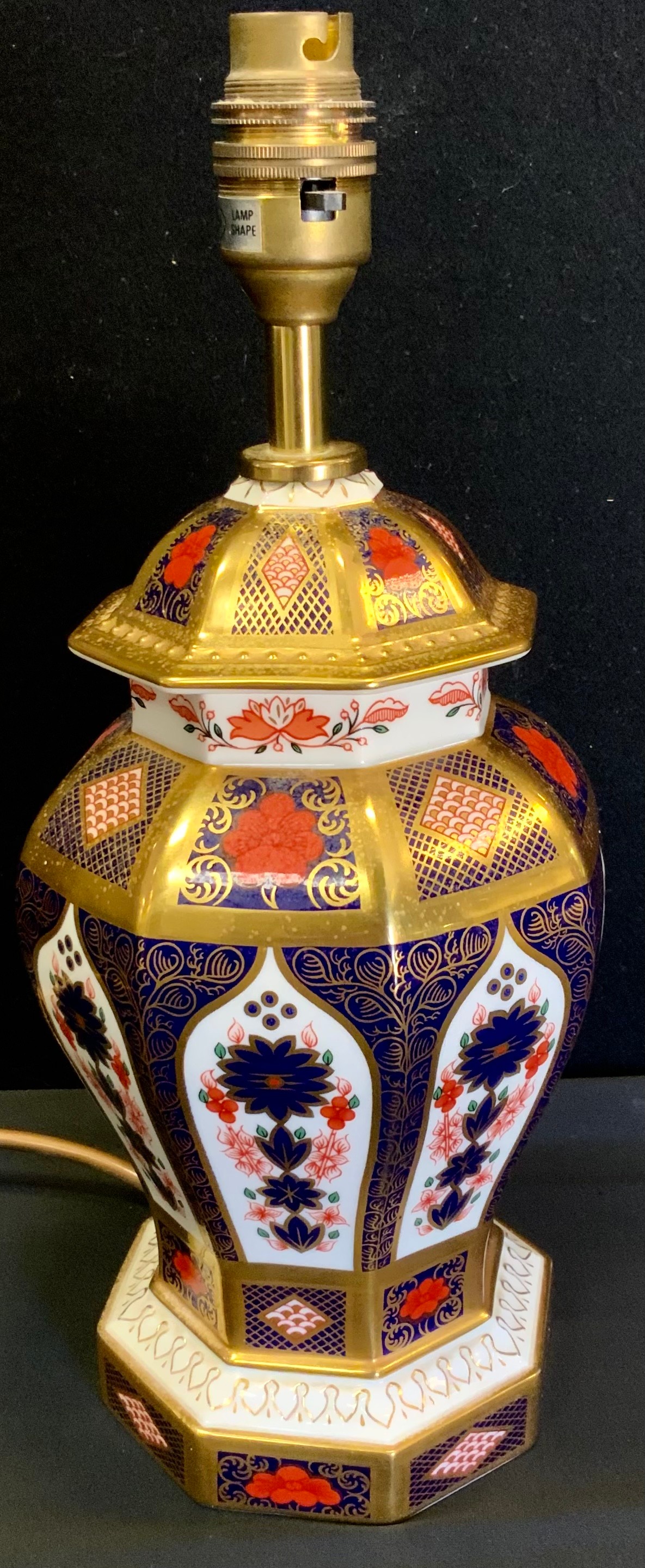 A Royal Crown Derby 1128 Old Imari octagonal table lamp, 31.5cm high overall, first quality