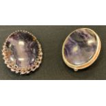 A silver coloured metal mounted Blue John brooch; another (2)
