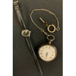 A 19th century French Charpentier a nort silver open face pocket watch, white dial, Roman