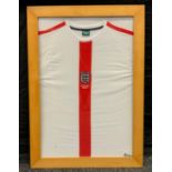 Sporting Memorabilia - an England Three Lions Football shirt, Calsberg label, 2006, framed