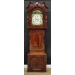 A Victorian mahogany longcase clock, of broad proportions, 32cm arched painted dial inscribed