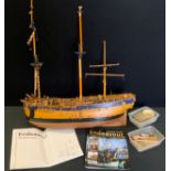 A large wooden Model HMS Endeavour, part complete with qty spares, accessories etc