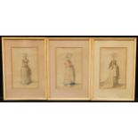 Interior Decoration - after Albrecht Durer, a set of three, Women of Nuremberg, colour prints,