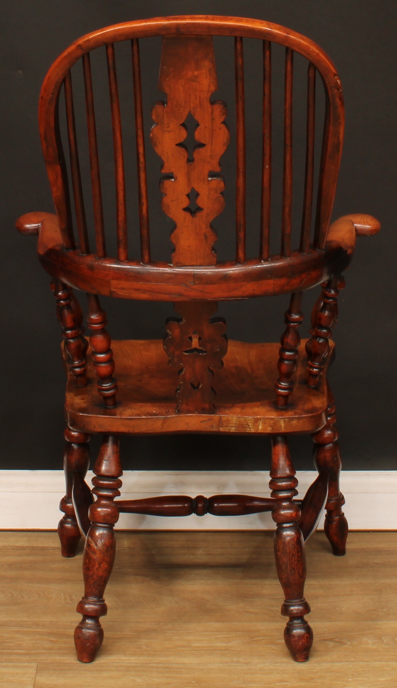 A 19th century North Yorkshire yew and elm Windsor elbow chair, by J. Watson, Skipton, hoop back, - Image 4 of 4