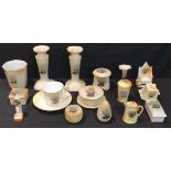 A collection of Carlton China Lucky White Heather souvenir ware; other crested china, Goss, etc,