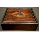 A George III padouk and marquetry box and cover, inlaid with an oval shell patera