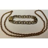 A 9ct gold fancy curb link bracelet, marked 375, 20cm overall length, 19g; a 9ct golf rope twist