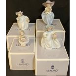 A Lladro figure, Fragrant Bouquet, number 05862, boxed; three others, Romance 06683, boxed; Dreams