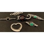 Jewellery - a Tiffany 925 silver heart; a marcasite silver cat brooch; four silver brooches