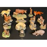 A Beswick model of a Fox; a Border Fine Arts model, Limousin Cow & Calf; another, Hare; a set of six