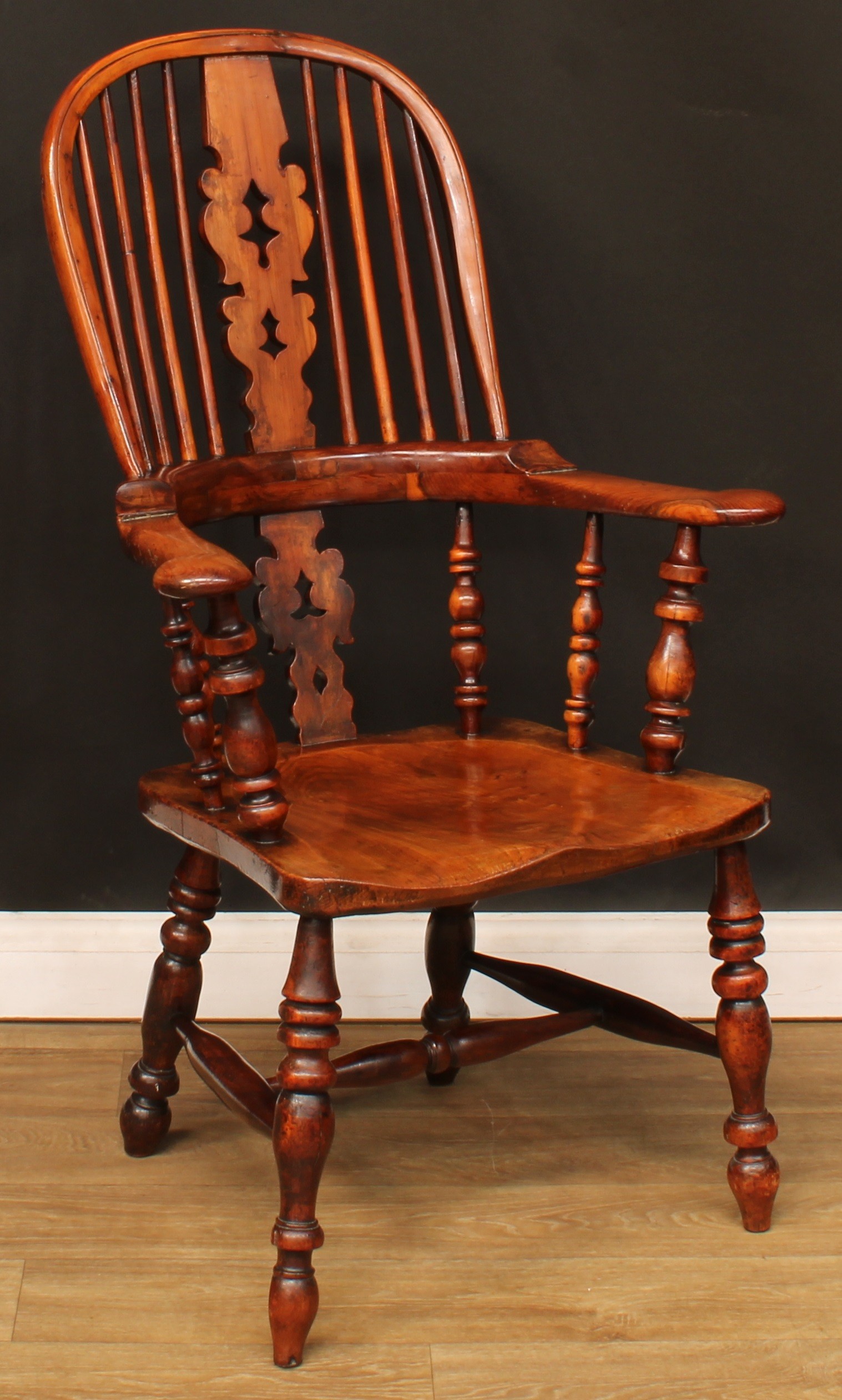 A 19th century North Yorkshire yew and elm Windsor elbow chair, by J. Watson, Skipton, hoop back, - Image 2 of 4