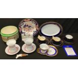 A Royal Doulton Dickens Ware planter; Derby Crown Imari soup plate; Romanoff Collection tea ware;