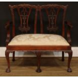 Miniature Furniture - an Irish Chippendale design mahogany double chair back sofa, Cupid’s bow