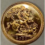 Coin - GB, Elizabeth II gold half sovereign, 2001, boxed
