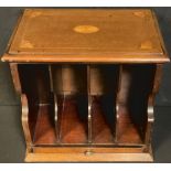 An Edwardian mahogany and marquetry country house correspondence cabinet, oversailing rectangular
