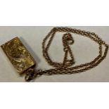 A 9ct gold ingot pendant marked 375, with 9ct gold necklace chain, 32.2g