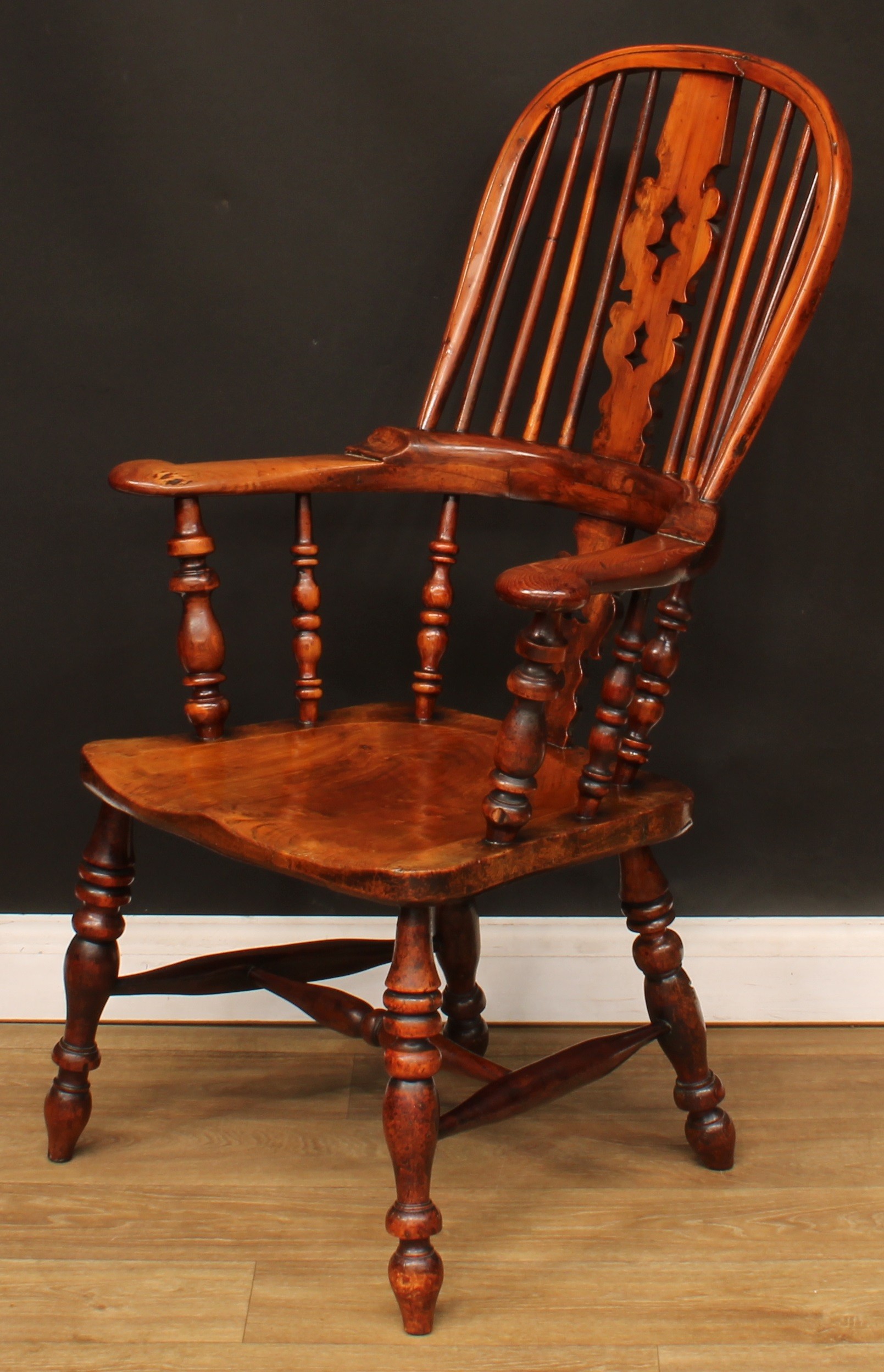 A 19th century North Yorkshire yew and elm Windsor elbow chair, by J. Watson, Skipton, hoop back, - Image 3 of 4