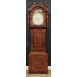 A 19th century mahogany and oak longcase clock, 33.5cm arched painted dial inscribed R. Sno**,