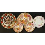 A Royal Crown Derby 1128 pattern dinner plate, 27cm diameter, second quality; others, Olde Aves, etc