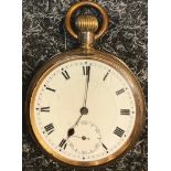 An early 20th century gold plated open faced pocket watch