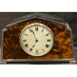 A Buren Art Deco chrome and walnut mantel clock