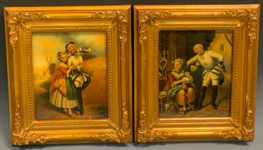 Continental School (19th century) A Pair, Courting Couple oils on copper, 29cm x 16cm