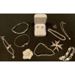 Jewellery - silver bracelets; a filigree star brooch; etc