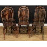 Six wheelback dining chairs, 91cm high, 37cm wide, the seat 34cm deep (6)