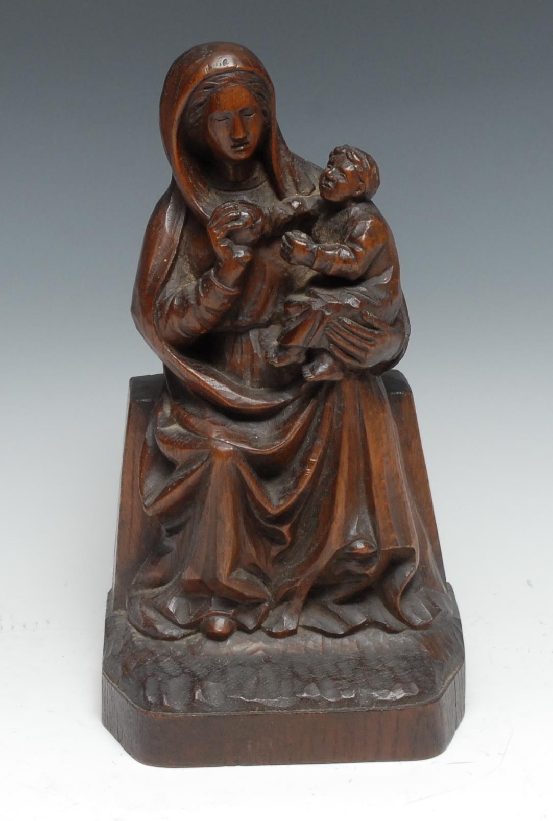 A North European oak carving, Madonna and Child, 29cm high, 19th century