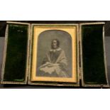 Photography - a 19th century ambrotype portrait photograph, of a lady, her hair in ringlets,