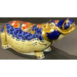 A Royal Crown Derby paperweight, Hippopotamus, gold stopper, printed mark
