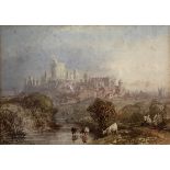 David Cox Junior (1809-1885) Windsor Castle signed, dated 1866, watercolour, 12.5cm x 17.5cm