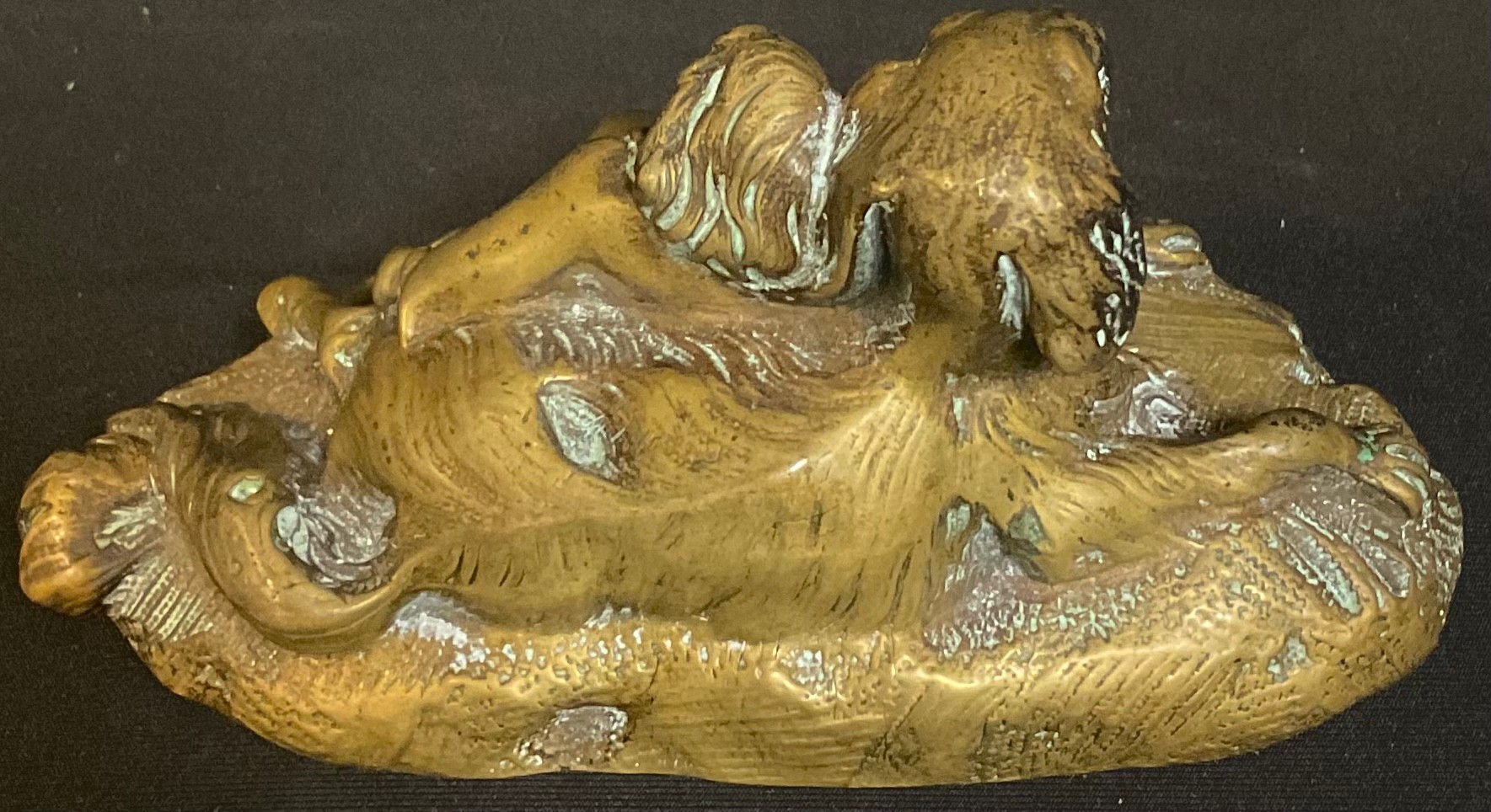 French School (19th century), a bronze, of a girl sleeping beside a dog, 12cm wide - Image 2 of 2