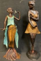 A dark patinated bronze figure, Art Deco style Dancing Girl, 43.5cm, 20th century; another similar