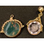 A Victorian bloodstone swivel fob; another similar (2)