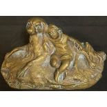 French School (19th century), a bronze, of a girl sleeping beside a dog, 12cm wide