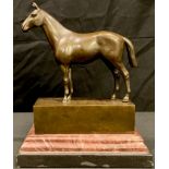 After Andre, a bronze, of a horse, rouge and black marble stepped base, 22cm high