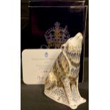 A Royal Crown Derby paperweight, Wolf, signature edition, gold stopper, printed mark