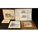 F.A. Davidson Thatched Cottages signed and dated 1943, watercolour, gilt frame; other watercolour