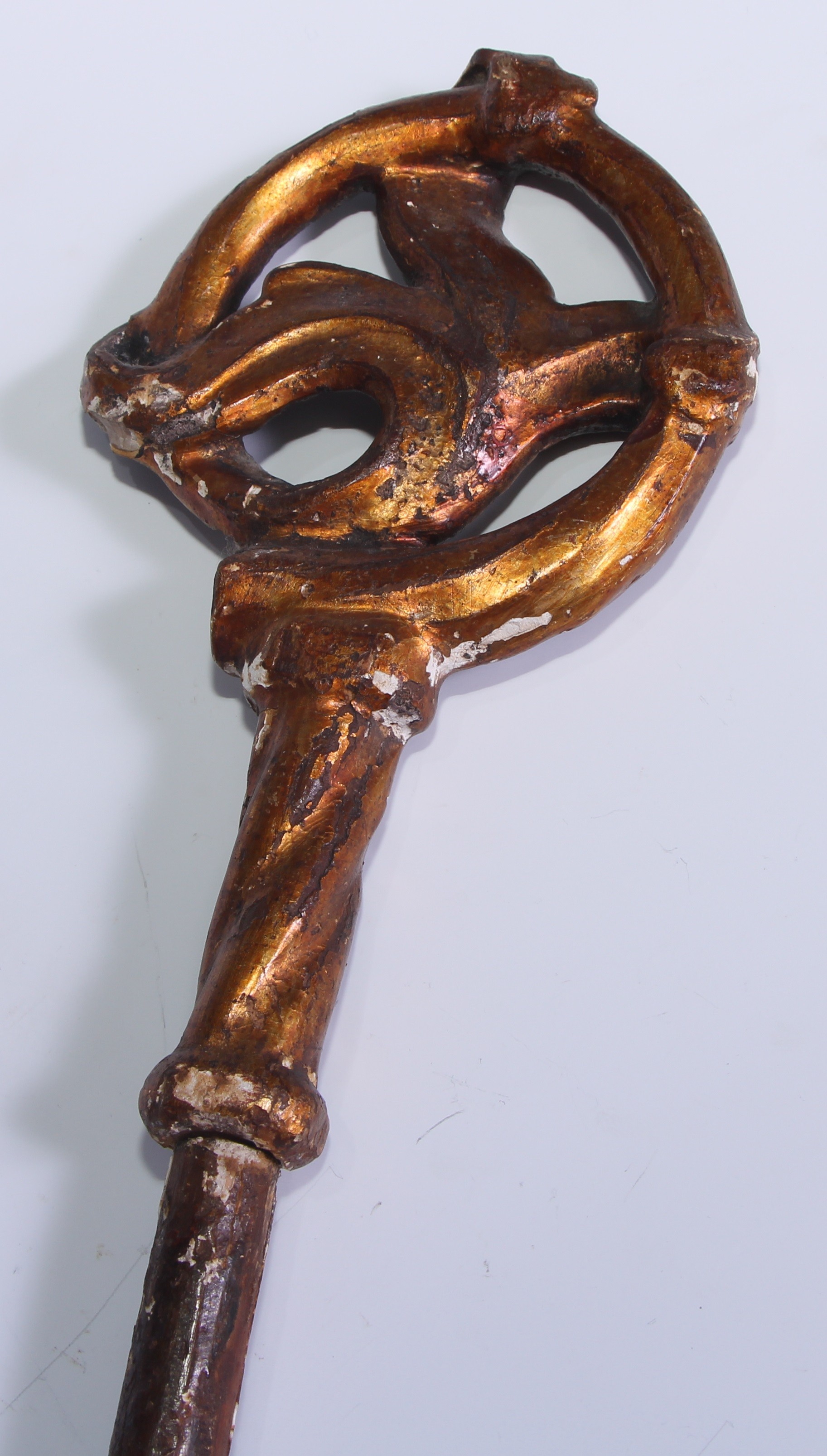 Hagiography - a Baroque gilt gesso and softwood ecclesiastical crozier, from a reliquary figure of a - Image 2 of 3