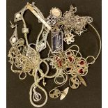 Jewellery - silver pendants, chains, bracelets, etc, qty