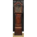 A George III mahogany crossbanded oak longcase clock case, 222cm high, the seat board